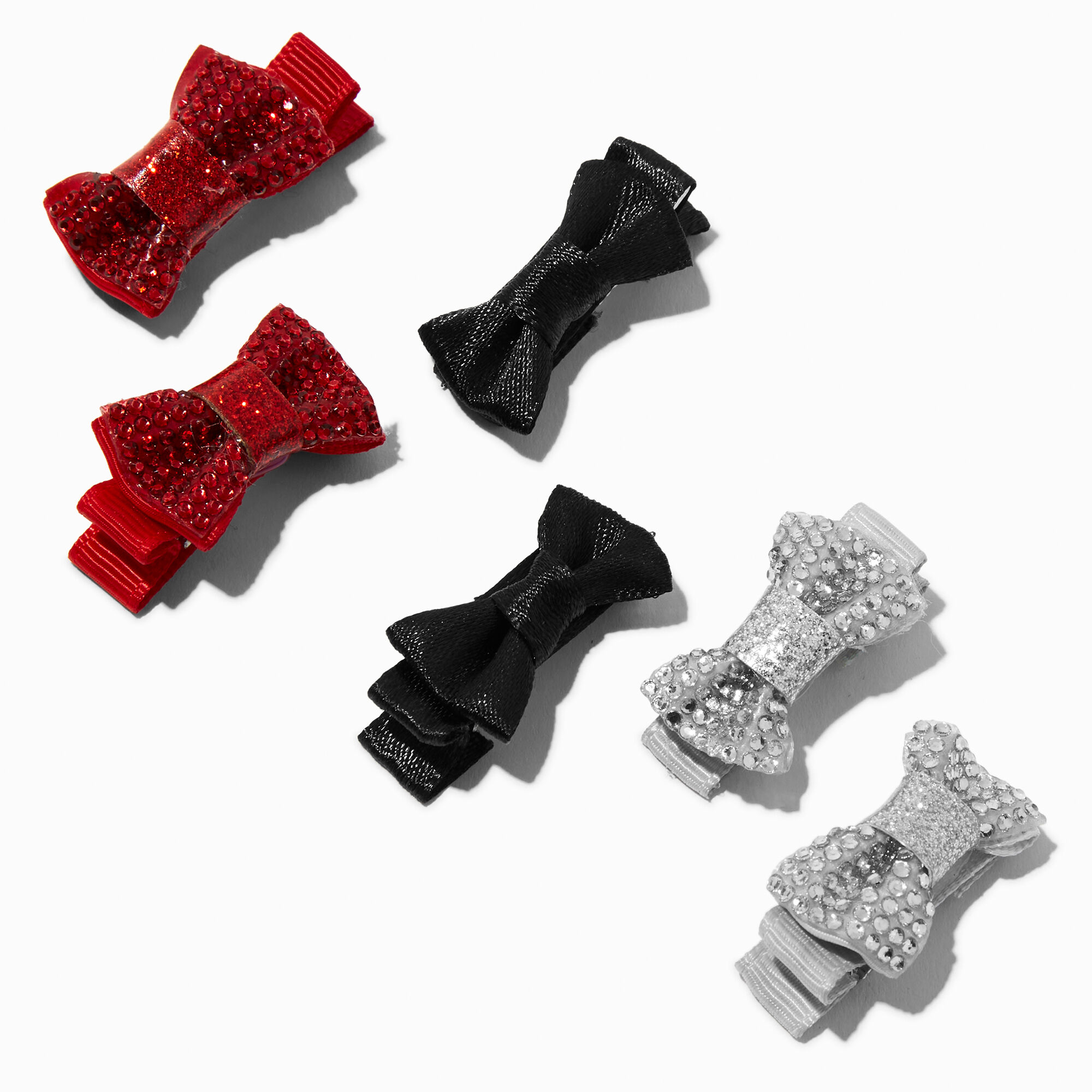 Claire's Club Holiday Velvet Bling Mini Bow Hair Clips - 6 Pack,