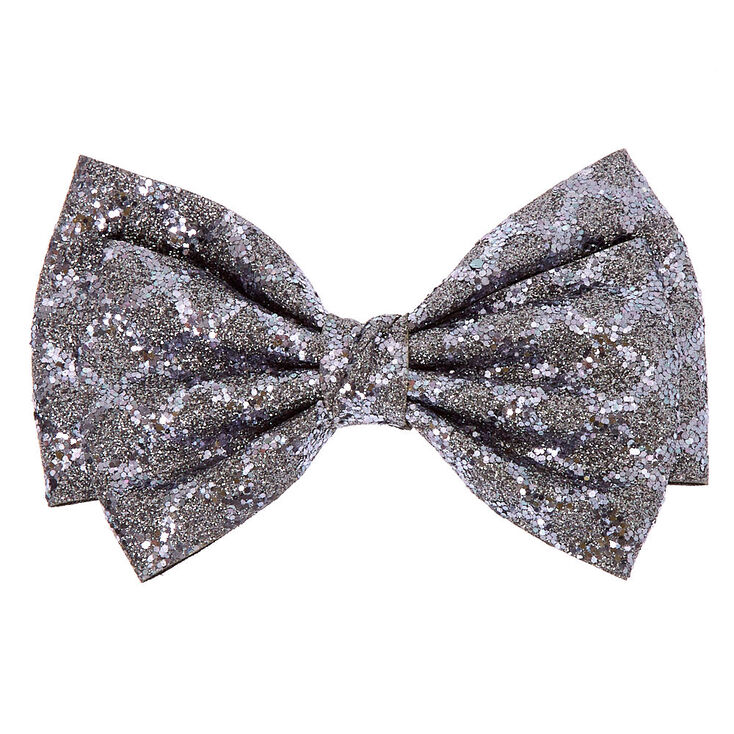 Christmas Glitter Hair Bow Clip - Grey,