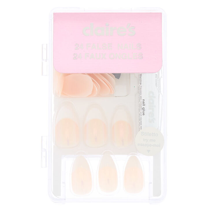 Holographic French Manicure Stiletto Faux Nail Set - Beige, 24 Pack,