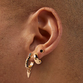 Gold-tone Black Crystal Spikes Earring Stackables Set - 3 Pack,