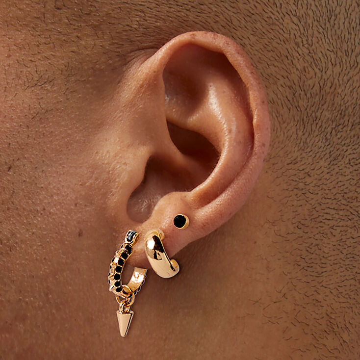 Gold-tone Black Crystal Spikes Earring Stackables Set - 3 Pack,