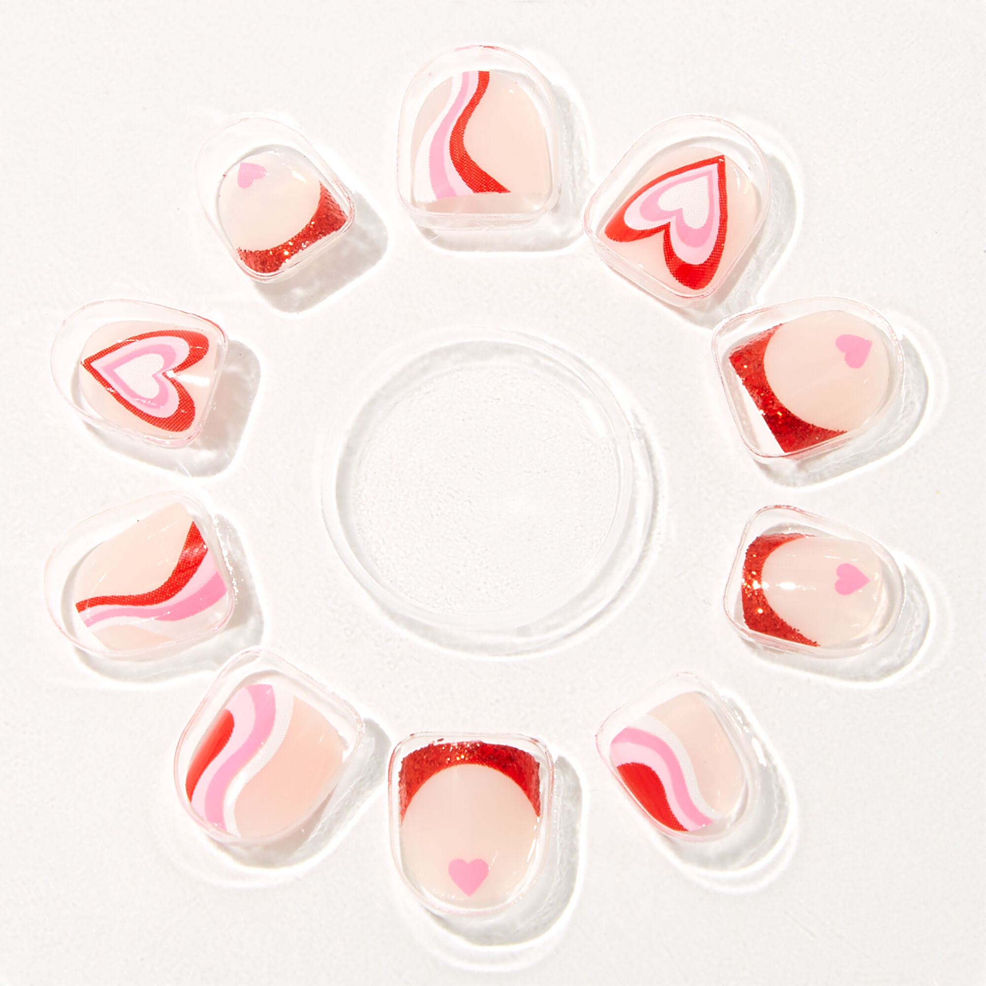 Claire's Club Heart Squiggle Square Vegan Press On Faux Nail Set - 10 Pack,