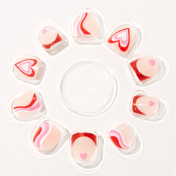 Claire&#39;s Club Heart Squiggle Square Vegan Press On Faux Nail Set - 10 Pack,
