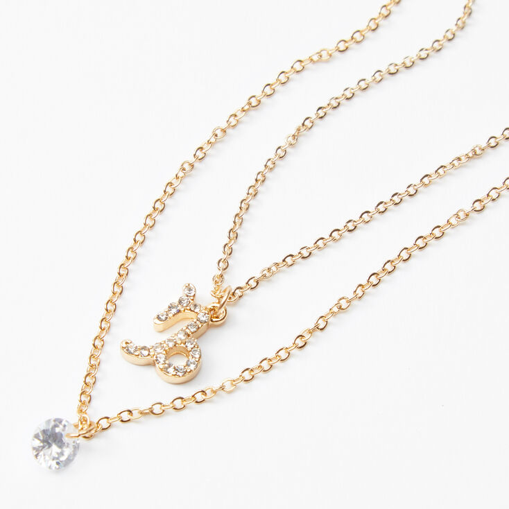 Gold Cubic Zirconia Zodiac Multi Strand Necklace - Capricorn,