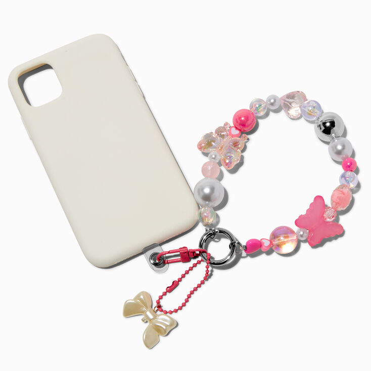 Pink Beaded Phone Wristlet Strap,