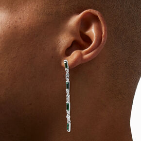 Emerald Green Baguette Crystal Column 3&quot; Drop Earrings,