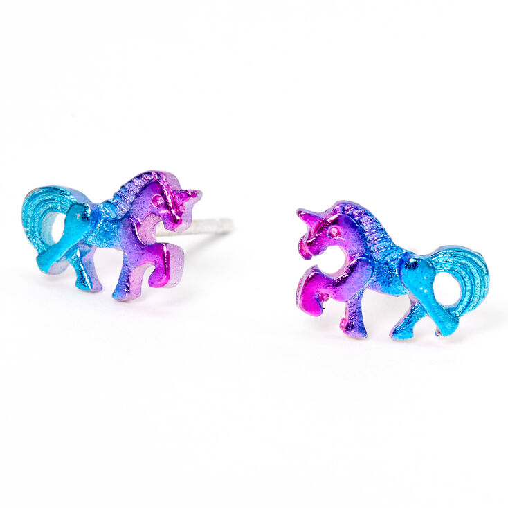 Anodized Unicorn Stud Earrings,
