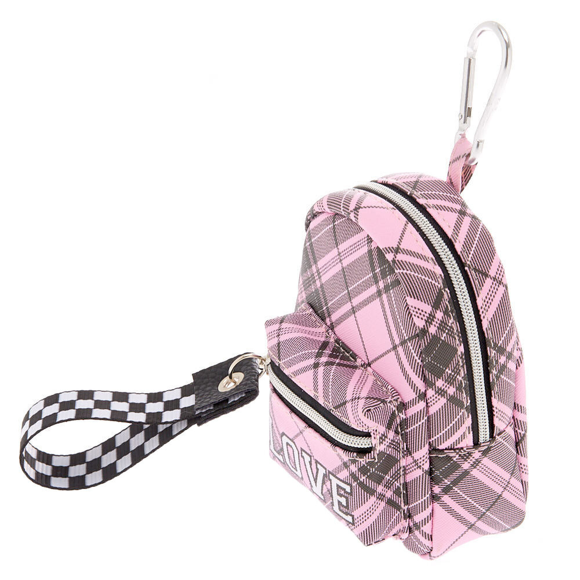 Punk Plaid Mini Backpack Keychain Pink Claire's US