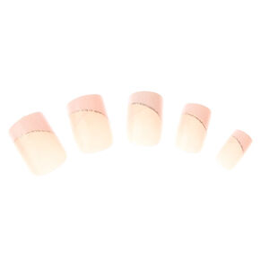 Glitter French Manicure Square Faux Nail Set - Pink, 24 Pack,