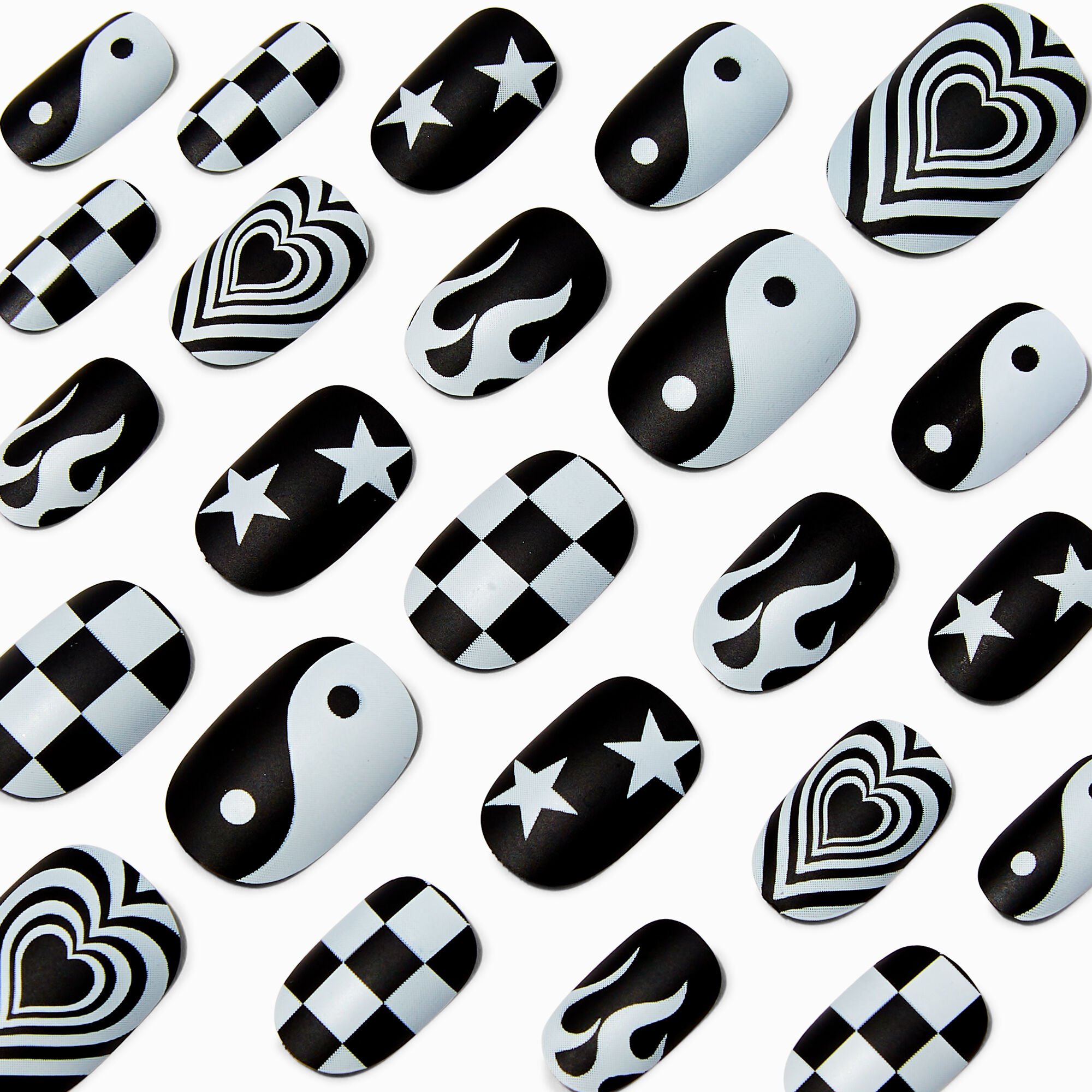 Black & White Y2K Medium Oval Vegan Faux Nail Set - 24 Pack,