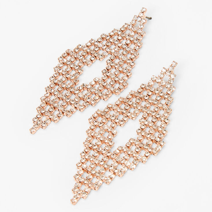 Rose Gold Diamond Shaped Crystal 2.5&quot; Drop Earrings,