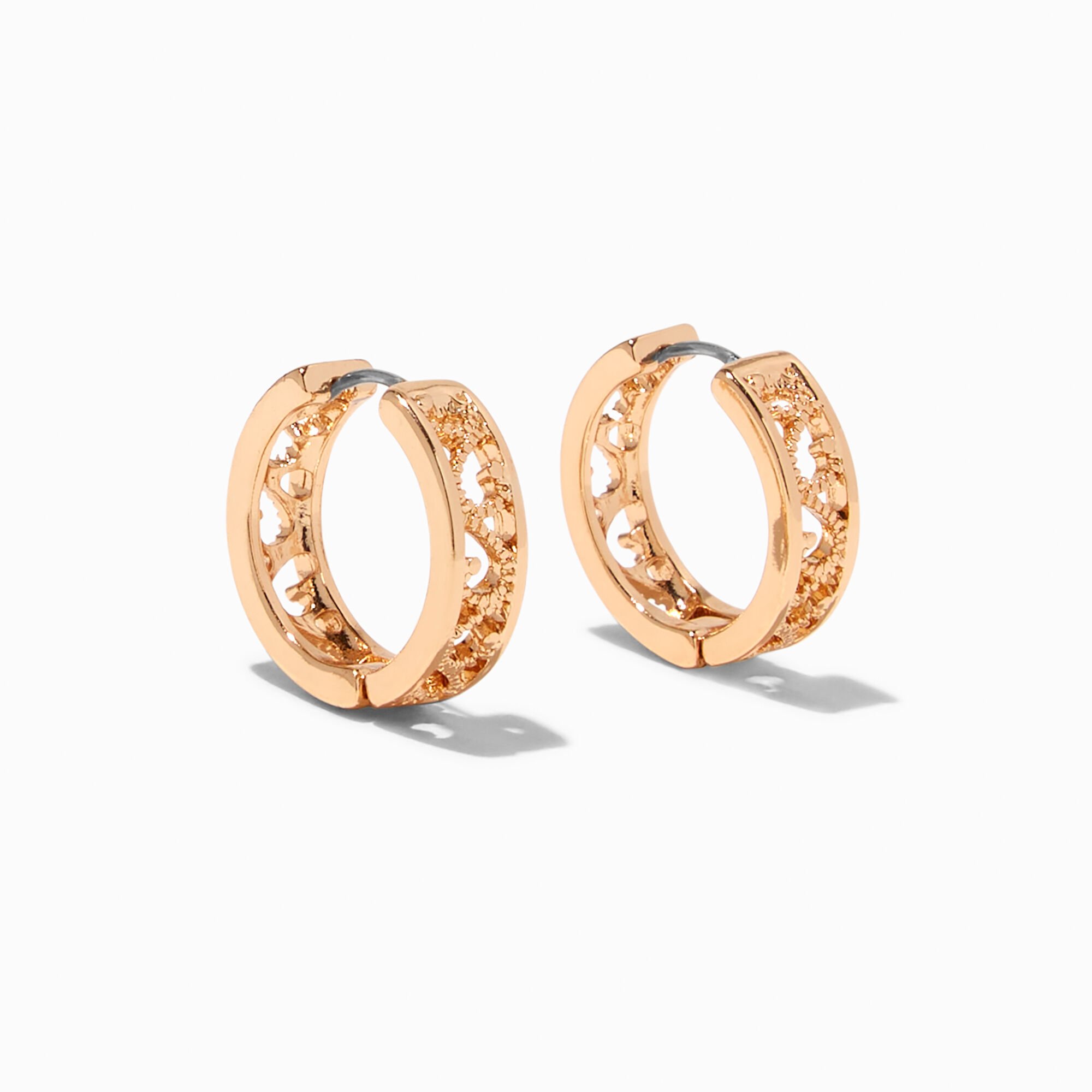 View Claires 20MM Filigree Clicker Hoop Earrings Gold information