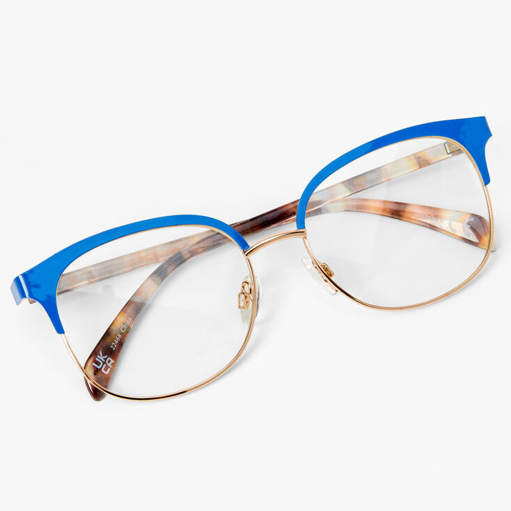 Tortoiseshell Browline Clear Lens Frames - Navy Blue,