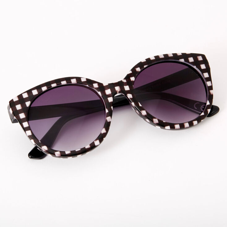 Chic Gingham Round Sunglasses - Black,