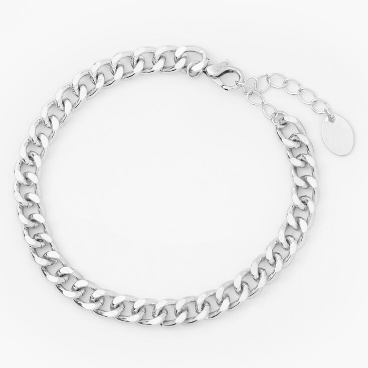 Silver Chunky Curb Chain Link Bracelet,