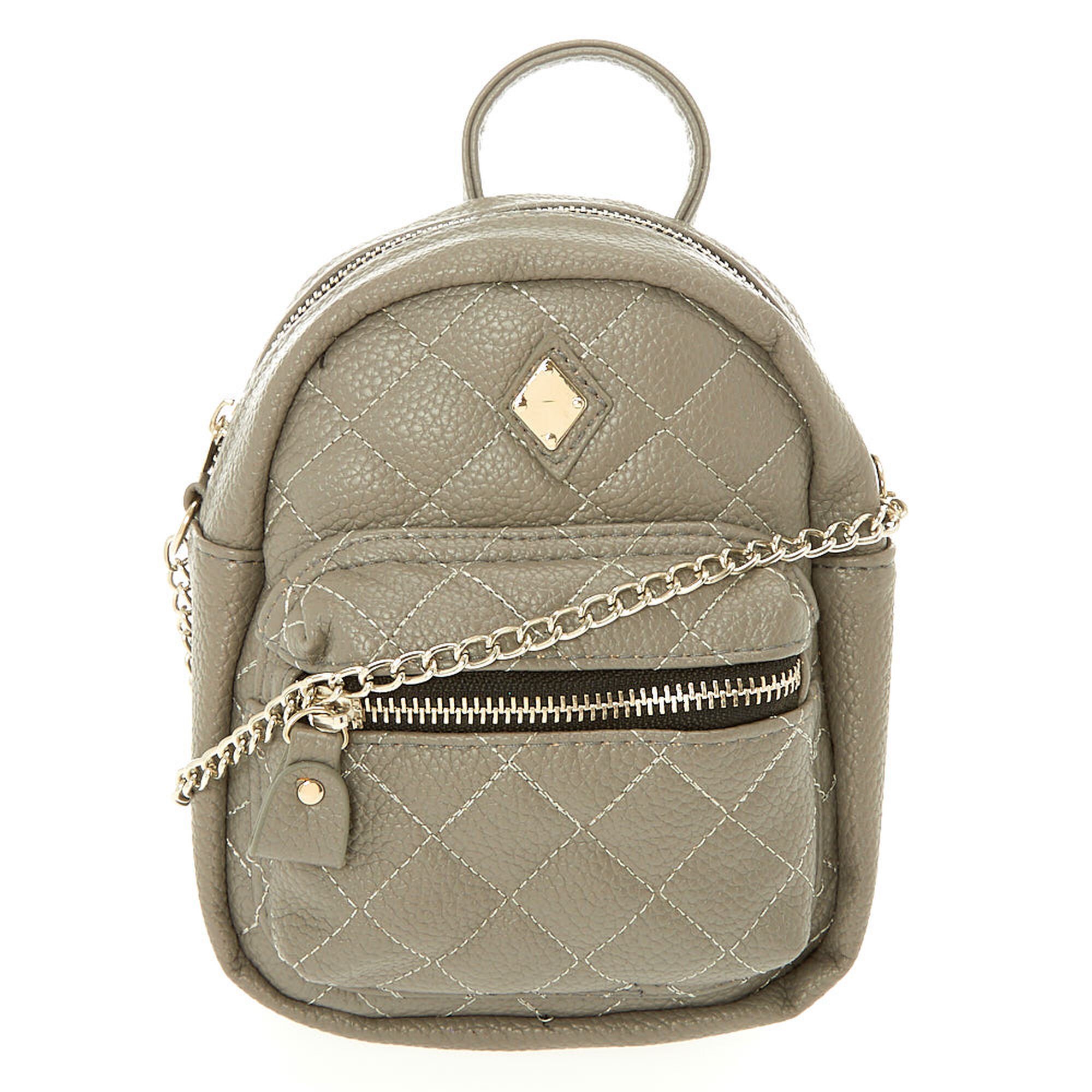 Quilted Mini Backpack Crossbody Bag - Gray | Claire&#39;s US