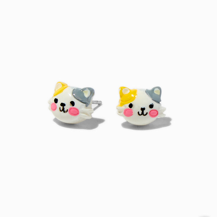 Orange &amp; Grey Cat Stud Earrings ,