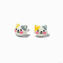 Orange &amp; Grey Cat Stud Earrings ,