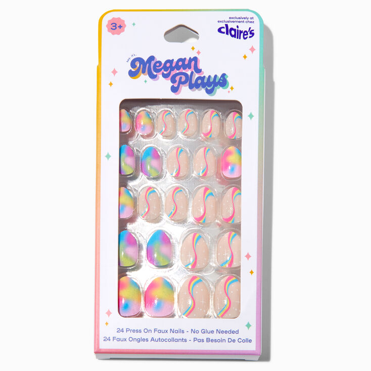 New Claire's 24 False Nails Butterflies Pink Glitter with Nail Glue