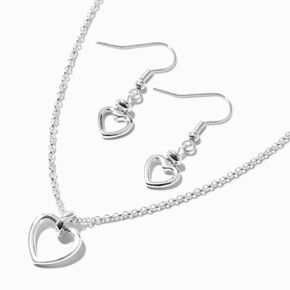 Silver Heart Cutout Pendant Necklace &amp; Drop Earrings Set &#40;2 Pack&#41;,