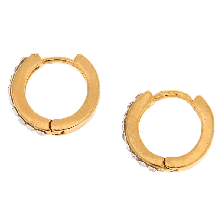 18ct Gold Plated 10MM Embellished Huggie Hoop Earrings,