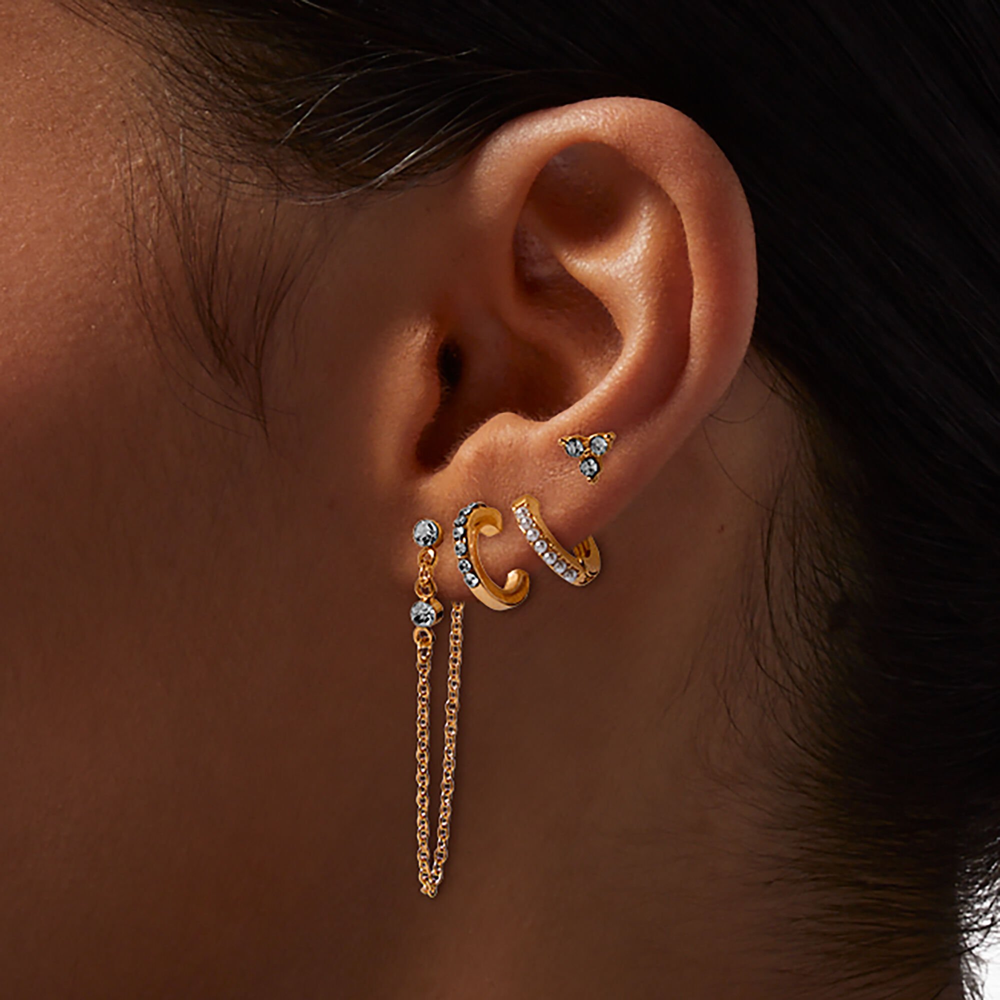 Gold-tone Crystal Pearl Earring Stackables Set - 6 Pack,