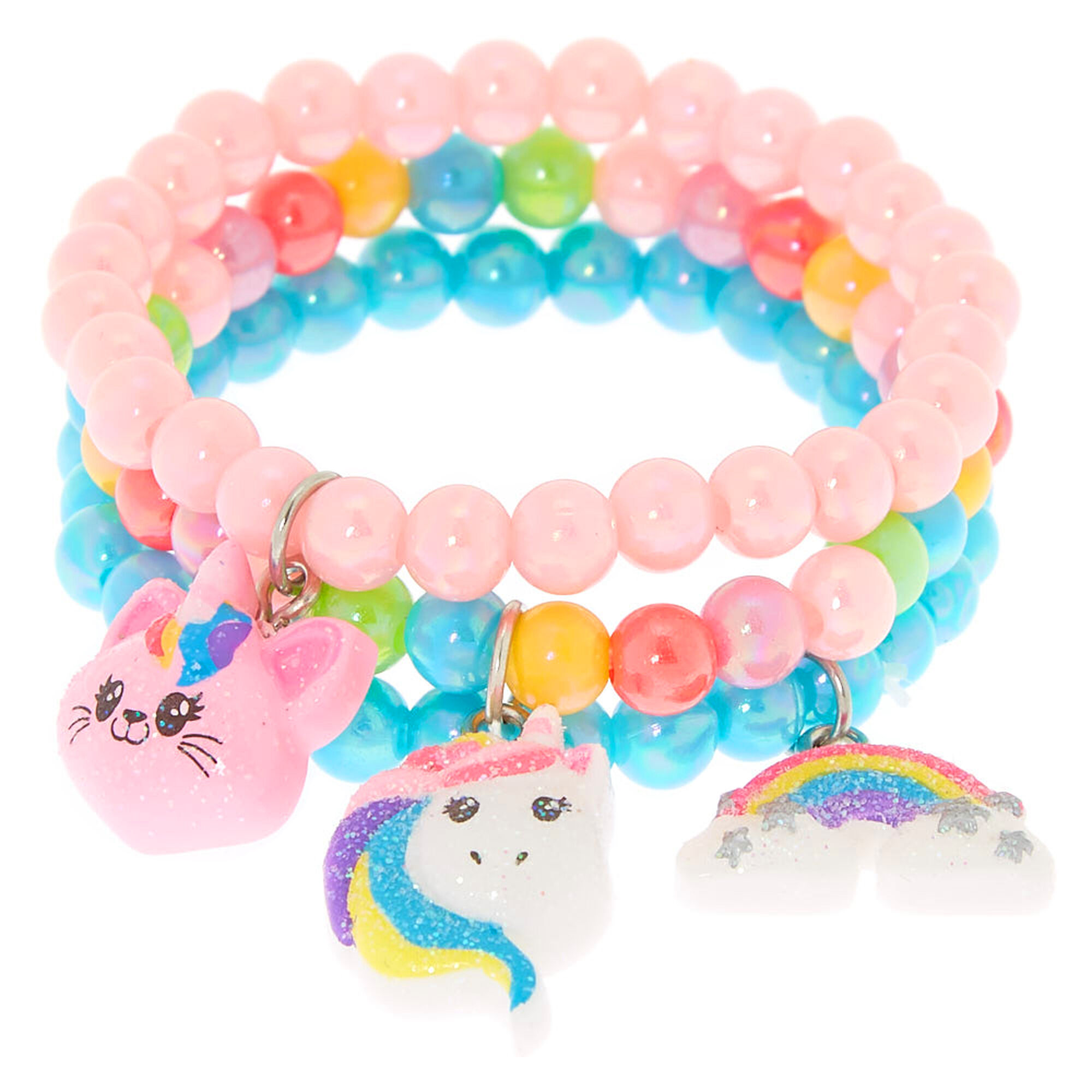 View Claires Club Beaded Stretch Bracelets 3 Pack Rainbow information