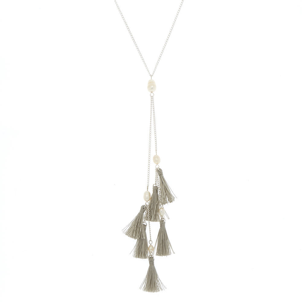 Silver Tassel Long Pendant Necklace,