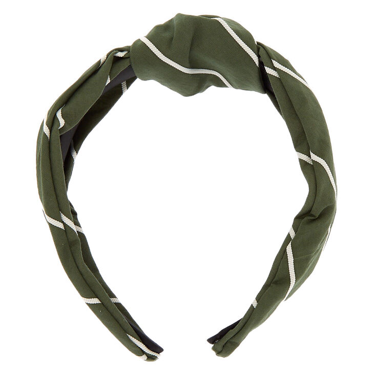 Striped Knotted Headband - Olive Green,