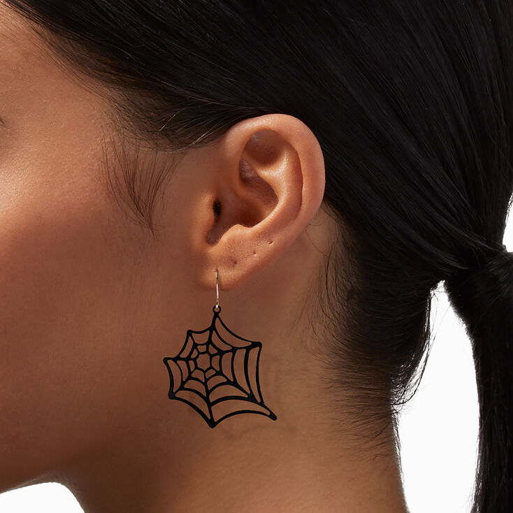 Black Spiderweb Drop Earrings,