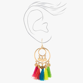 Rainbow Tassel 2&quot; Gold-tone Chandelier Drop Earrings,