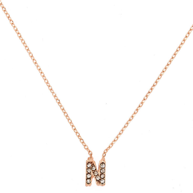 Rose Gold Embellished Initial Pendant Necklace - N,