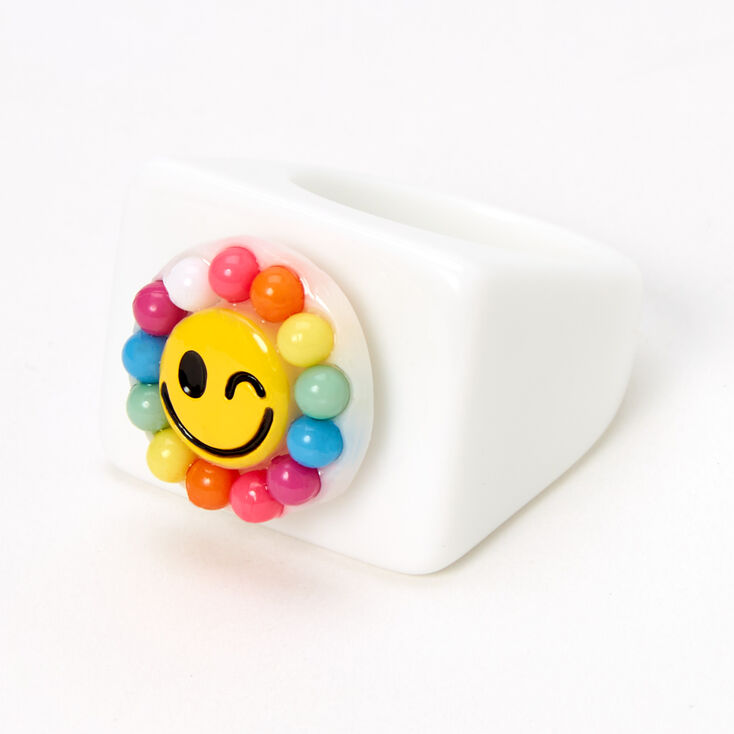 Bague en r&eacute;sine emoji clin d&#39;&oelig;il marguerite arc-en-ciel,