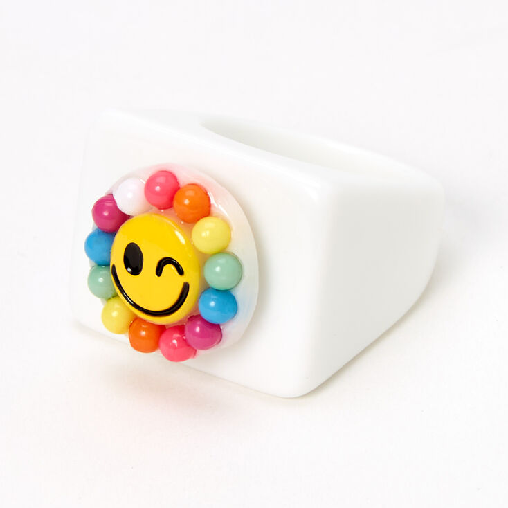 Rainbow Daisy Winking Emoji Resin Fidget Ring,
