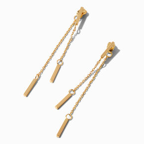 Gold-tone 2&quot; Double Bar Front &amp; Back Drop Earrings,