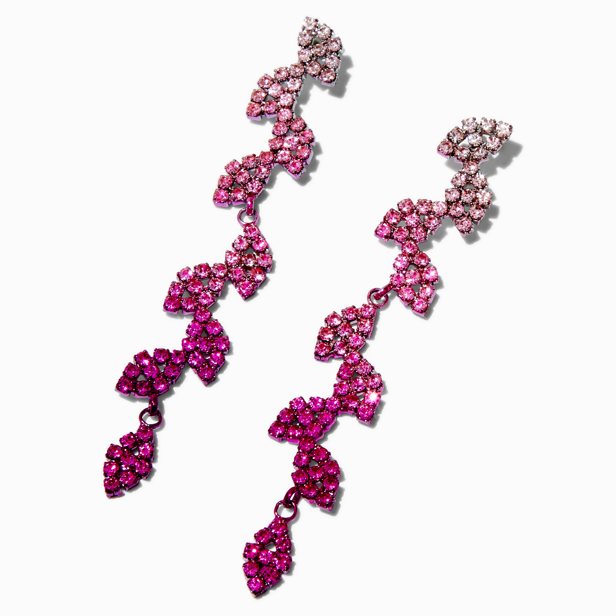 View Claires Ombre Crystal Vine 3 Drop Earrings Pink information