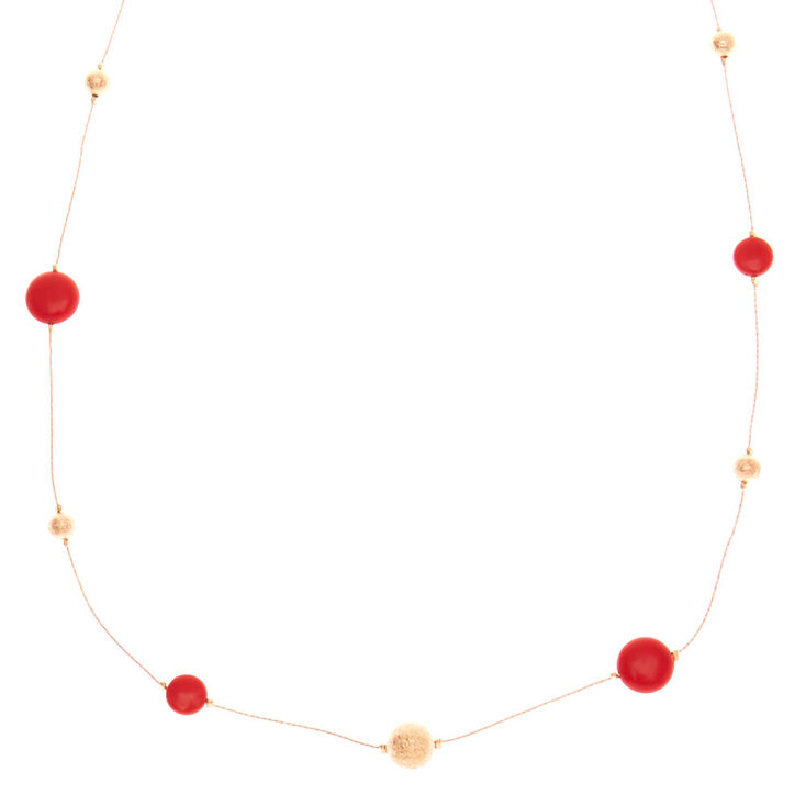 Rose Gold Beaded Long Necklace - Red,
