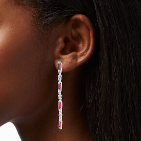Silver-tone Pink Gem 2&#39;&#39; Linear Drop Earrings,