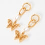 Gold Filigree Butterfly Pearl 2&quot; Drop Earrings,