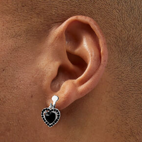 Silver-tone &amp; Black Heart 1&#39;&#39; Clip-On Drop Earrings,