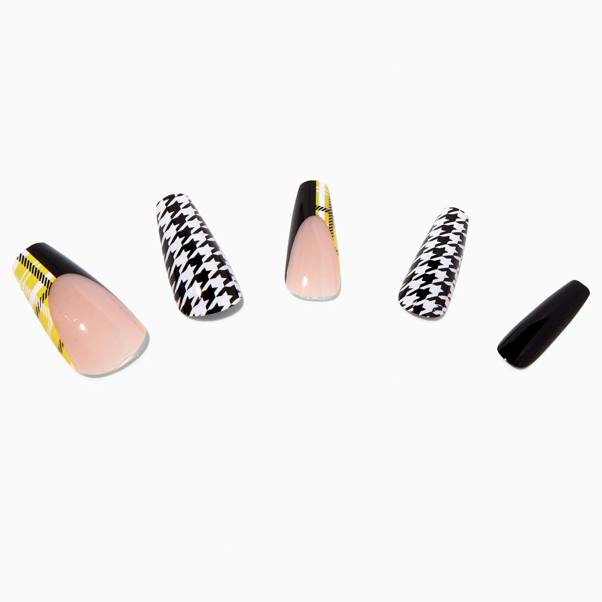 Mustard Plaid Squareletto Vegan Faux Nail Set - 24 Pack,