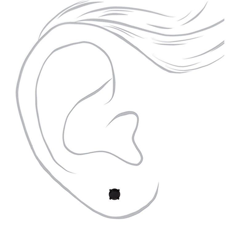 Black Cubic Zirconia 4mm, 5mm, &amp; 6mm Round Stud Earrings - 3 Pack,