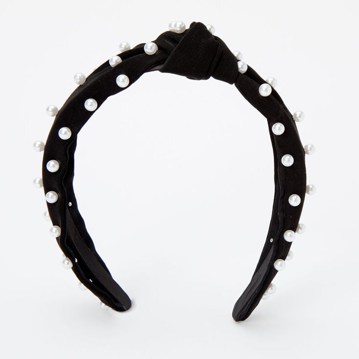 Pearl Embellished Knotted Headband - Black,