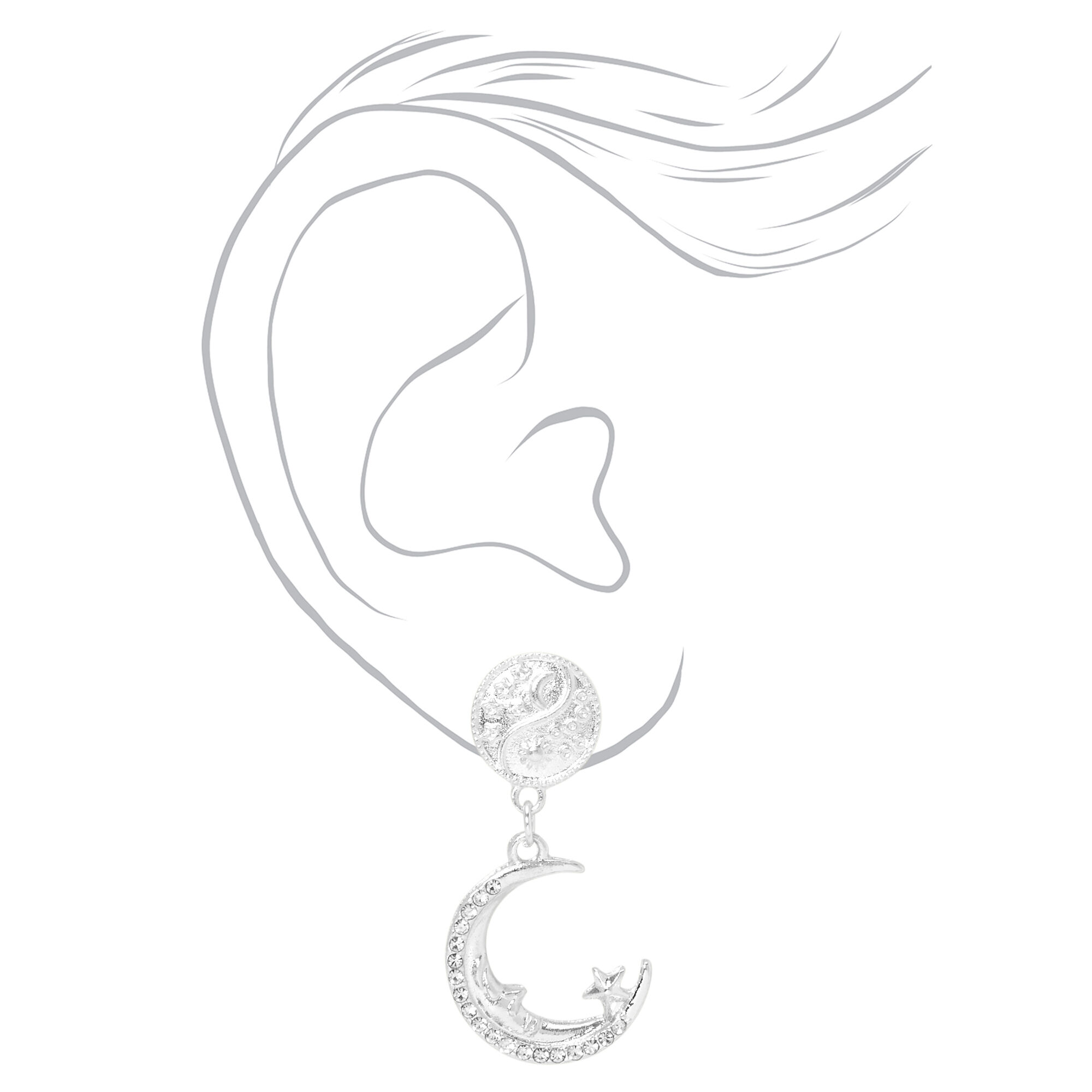 Pendantes à clip célestes croissant de lune Yin Yang 2,5 cm couleur argentée,