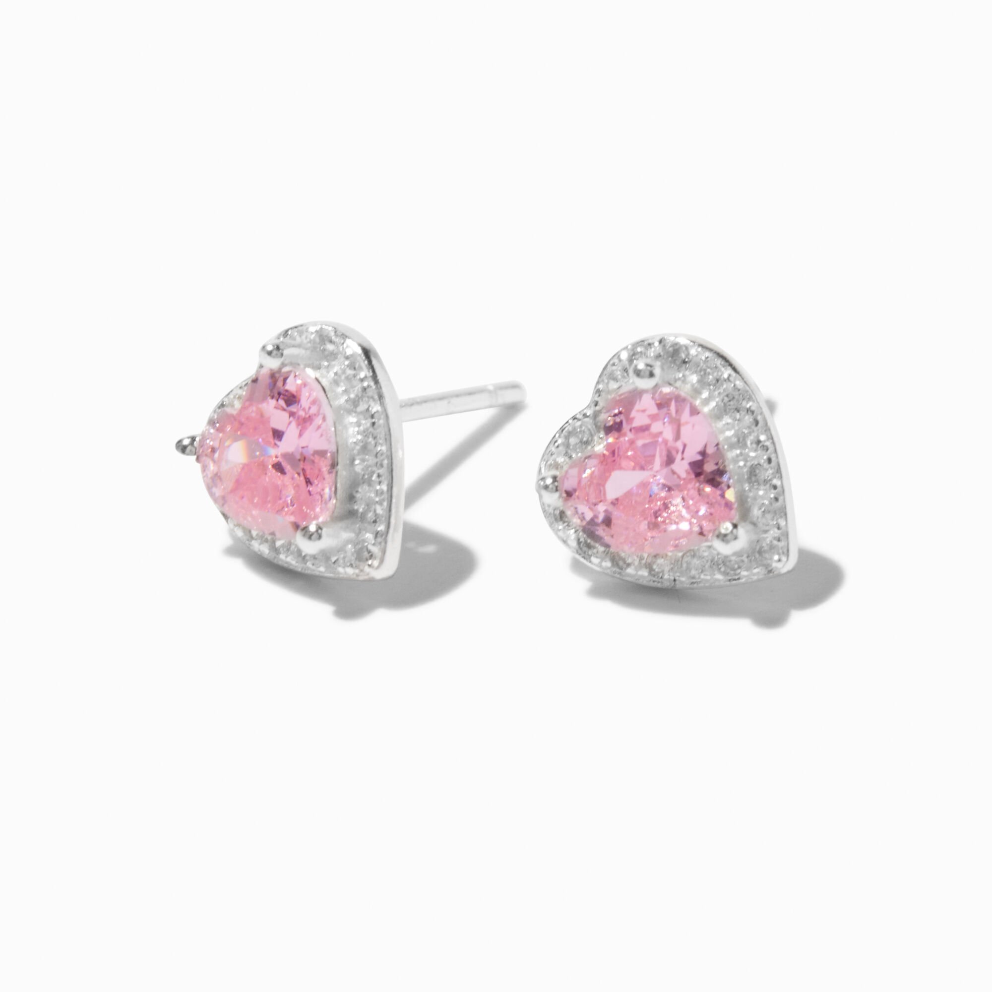 View Claires Sterling Silver Halo Heart Stud Earrings Pink information