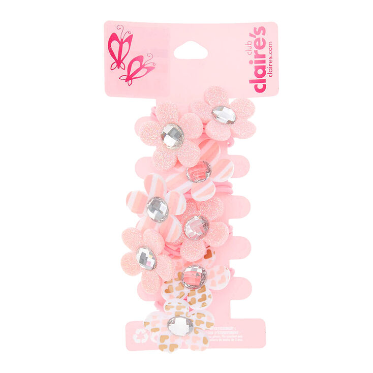 Claire's Lot de 4 élastiques à mèches à fleurs roses avec centre en strass pour enfants