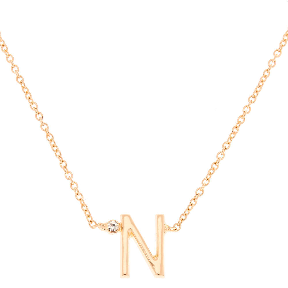 Gold Stone Initial Pendant Necklace N