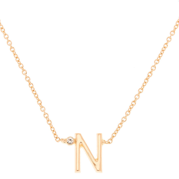 Gold Stone Initial Pendant Necklace - N,