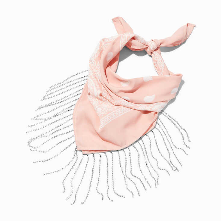 Pink Bandana Chain Fringe Head Scarf,