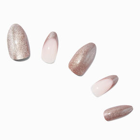 Brown Glitter French Tip Stiletto Vegan Faux Nail Set - 24 Pack,